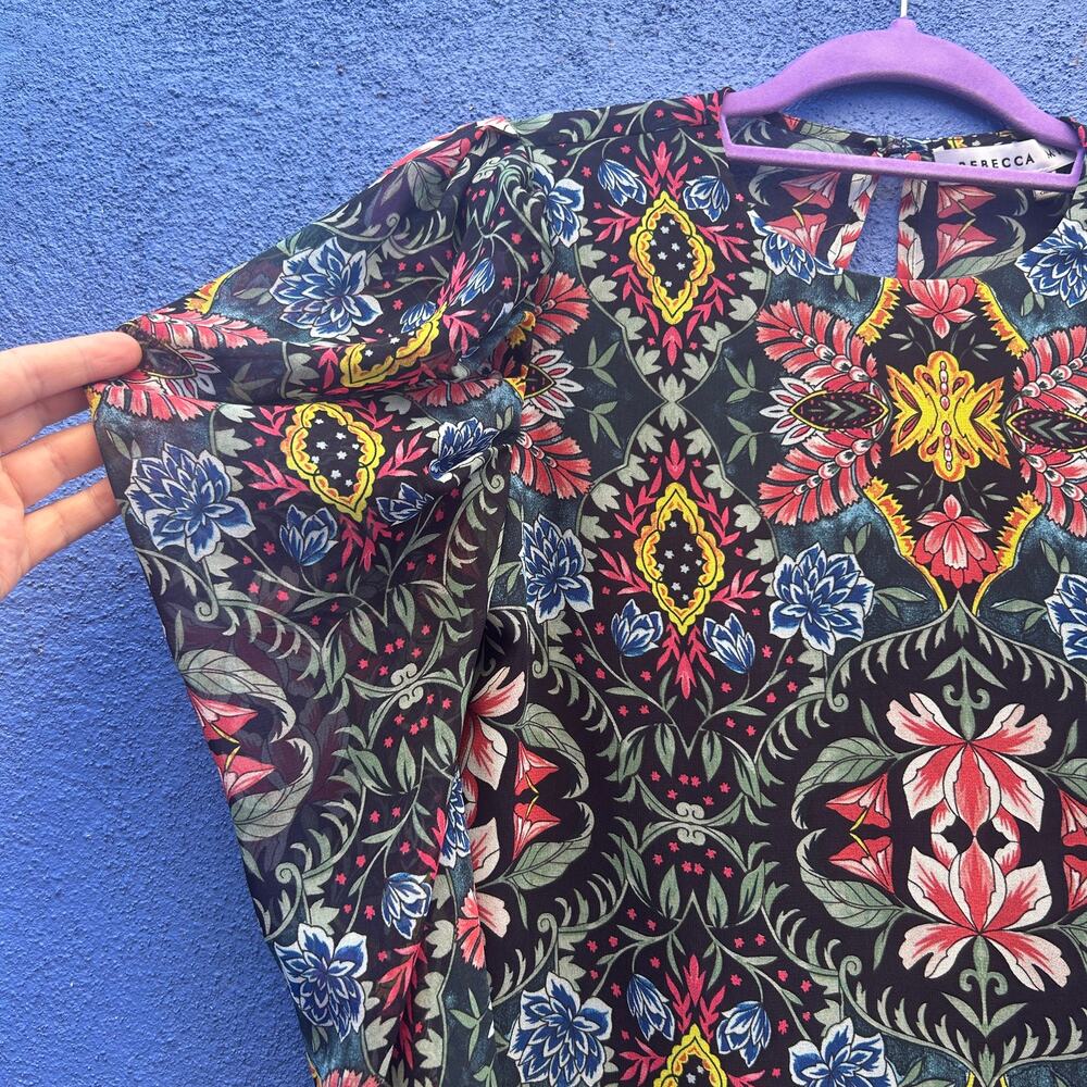 rebecca minkoff sheer poof sleeve floral top - Picture 2 of 7